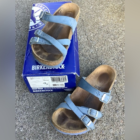 Leather Franca Birkenstocks Sz 37, Dusty Blue, VGUC, Made in Germany, Reg fit - Picture 2 of 10